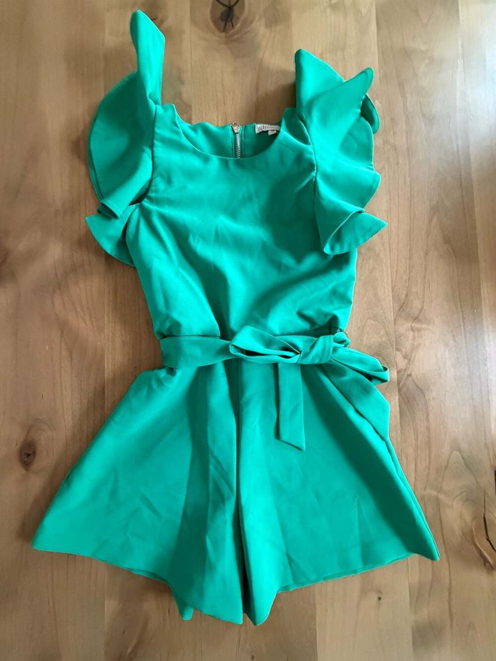 gb girls Emerald Green Ruffle Sleeve Belted Romper Size 10